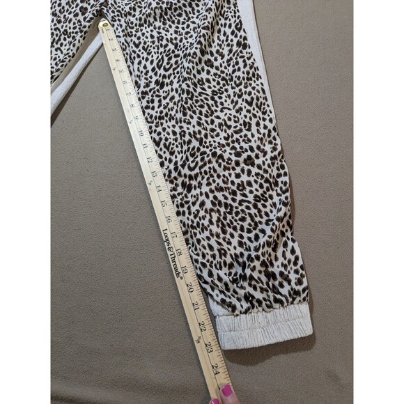Umgee USA Oatmeal Leopard Print Elastic Waist Drawstring Jogger Pant Size Small - Picture 9 of 10